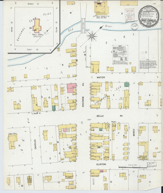 Sanborn Fire Insurance Map from Saint Charles, Saginaw County, Michigan (1900), Sheet #0001 - Historic Sanborn Fire Insurance Map Print, vintage old map wall art, antique decor, genealogy gift, Michigan Michigan map