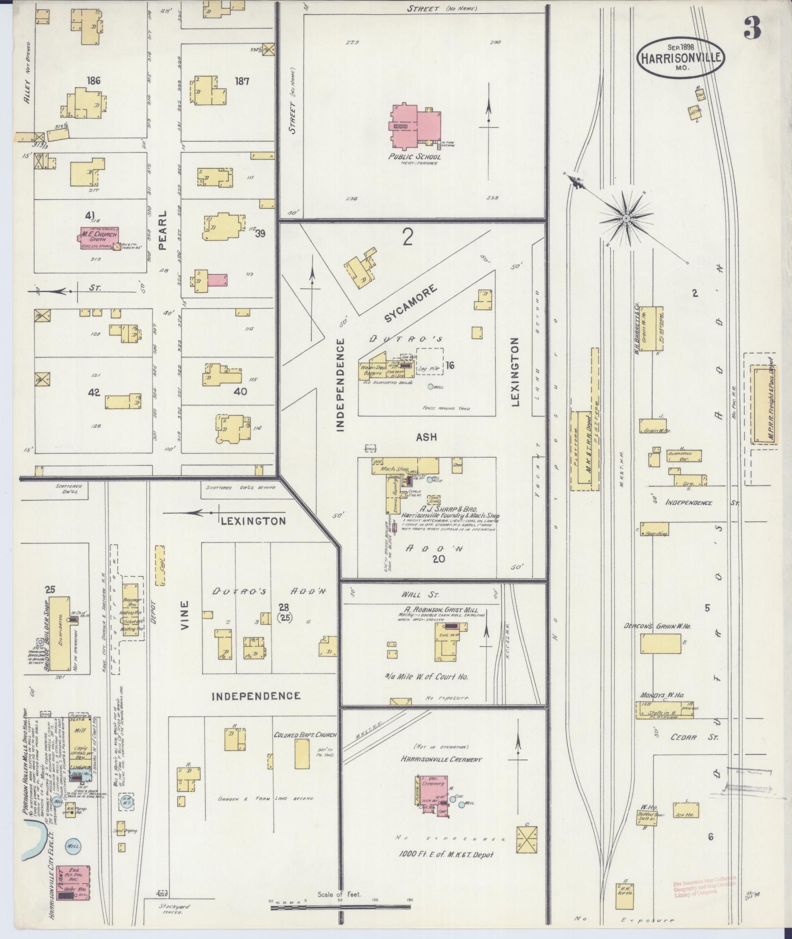 Sanborn Fire Insurance Map from Harrisonville, Cass County, Missouri (1898), Sheet #0003 - Historic Sanborn Fire Insurance Map Print, vintage old map wall art, antique decor, genealogy gift, Missouri Missouri map