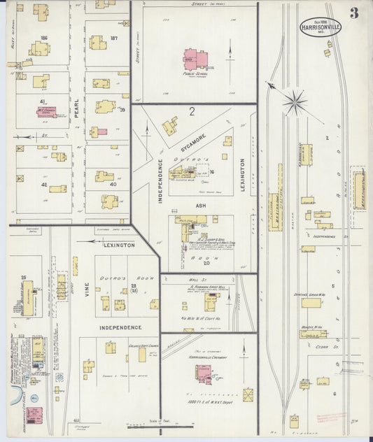 Sanborn Fire Insurance Map from Harrisonville, Cass County, Missouri (1898), Sheet #0003 - Historic Sanborn Fire Insurance Map Print, vintage old map wall art, antique decor, genealogy gift, Missouri Missouri map
