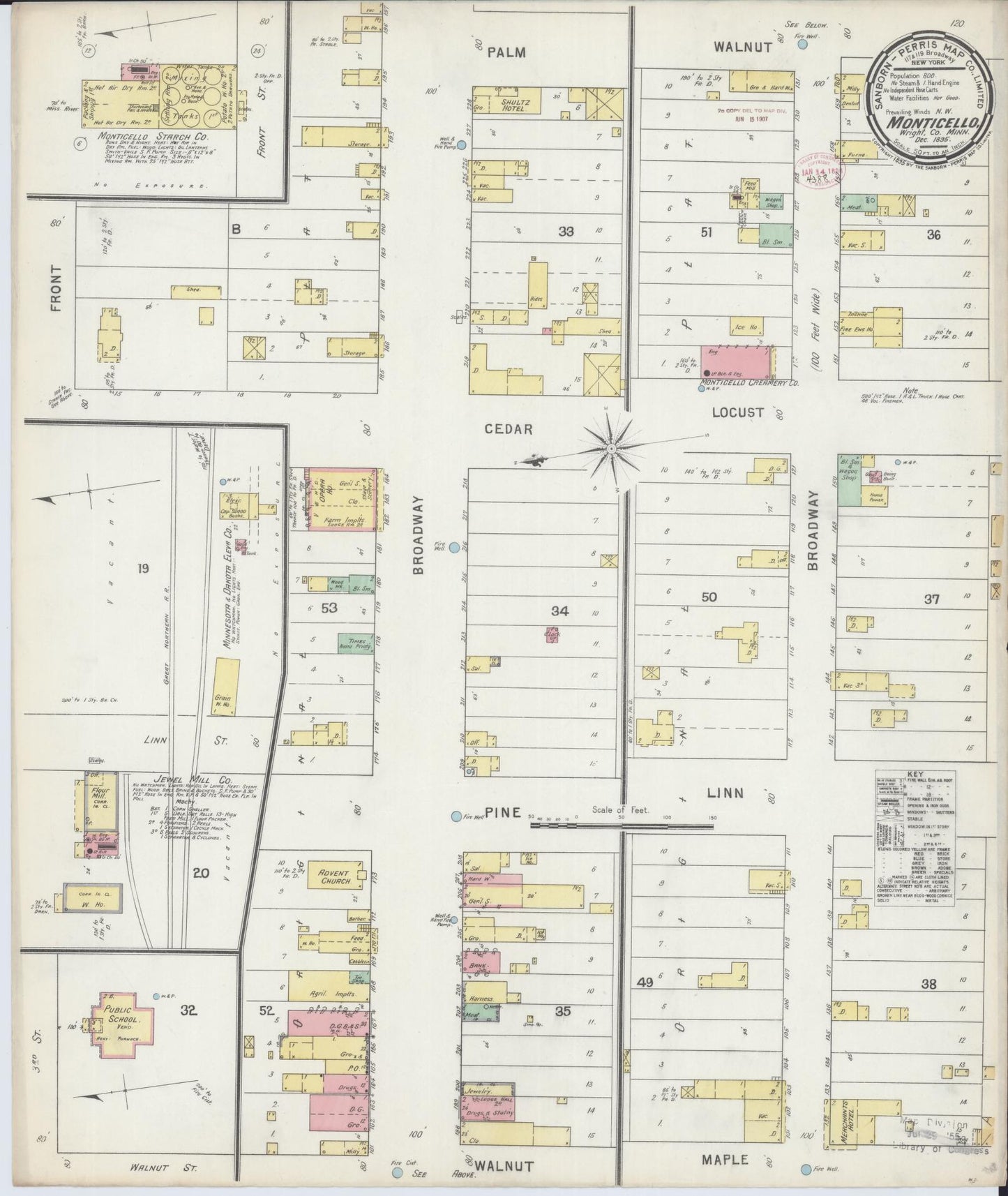 Sanborn Fire Insurance Map from Monticello, Wright County, Minnesota (1895), Sheet #0001 - Historic Sanborn Fire Insurance Map Print, vintage old map wall art, antique decor, genealogy gift, Minnesota Minnesota map