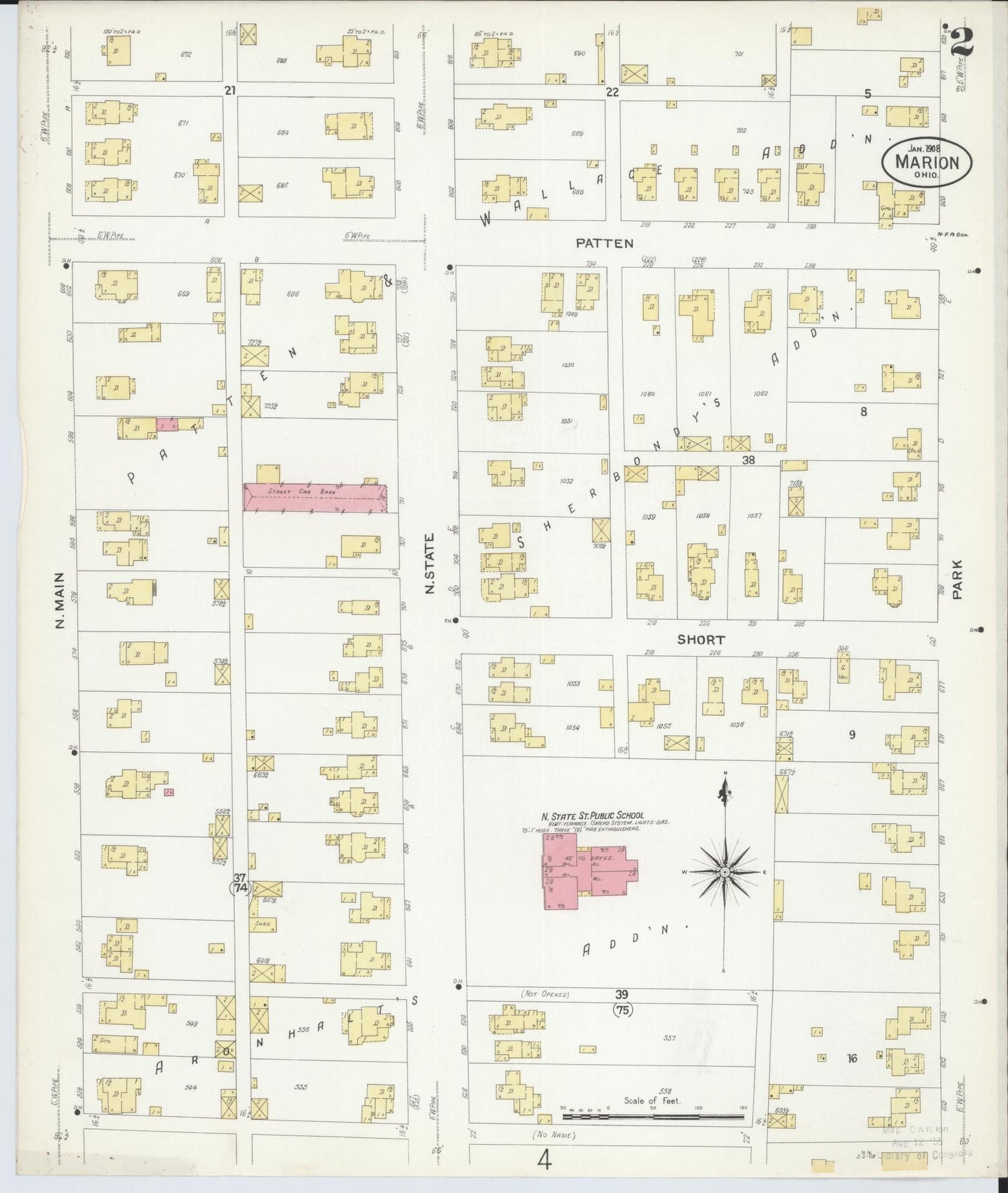 Sanborn Fire Insurance Map from Marion, Marion County, Ohio (1908), Sheet #0002 - Complete Map Set gallery image, historic Sanborn map, vintage wall art, Ohio Ohio