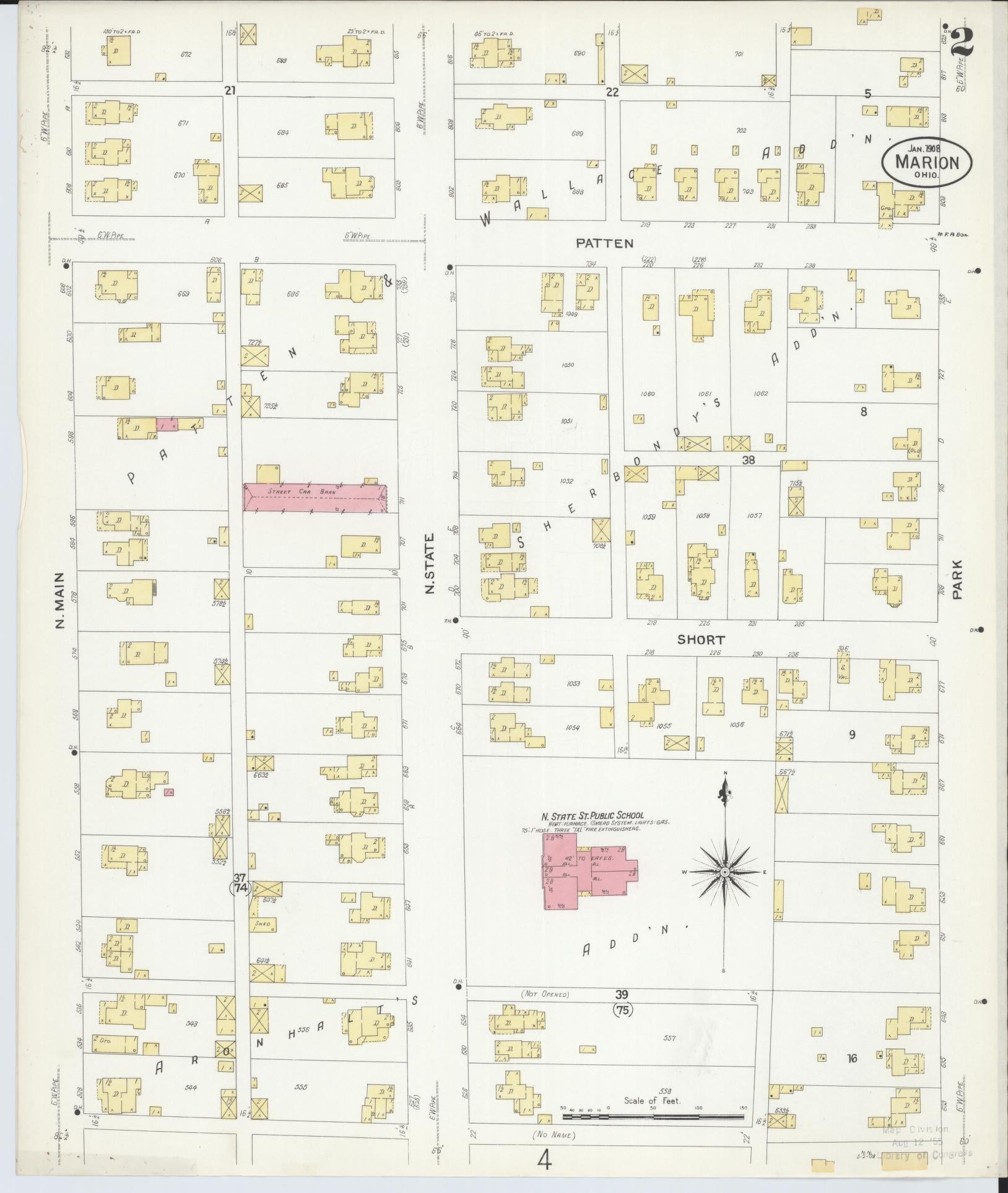 Sanborn Fire Insurance Map from Marion, Marion County, Ohio (1908), Sheet #0002 - Complete Map Set gallery image, historic Sanborn map, vintage wall art, Ohio Ohio