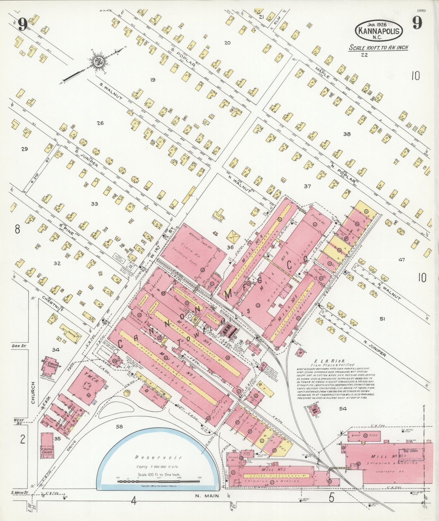 Sanborn Fire Insurance Map from Kannapolis, Rowan And Cabarrus Counties, North Carolina (1926), Sheet #0009 - Complete Map Set gallery image, historic Sanborn map, vintage wall art, North Carolina North Carolina