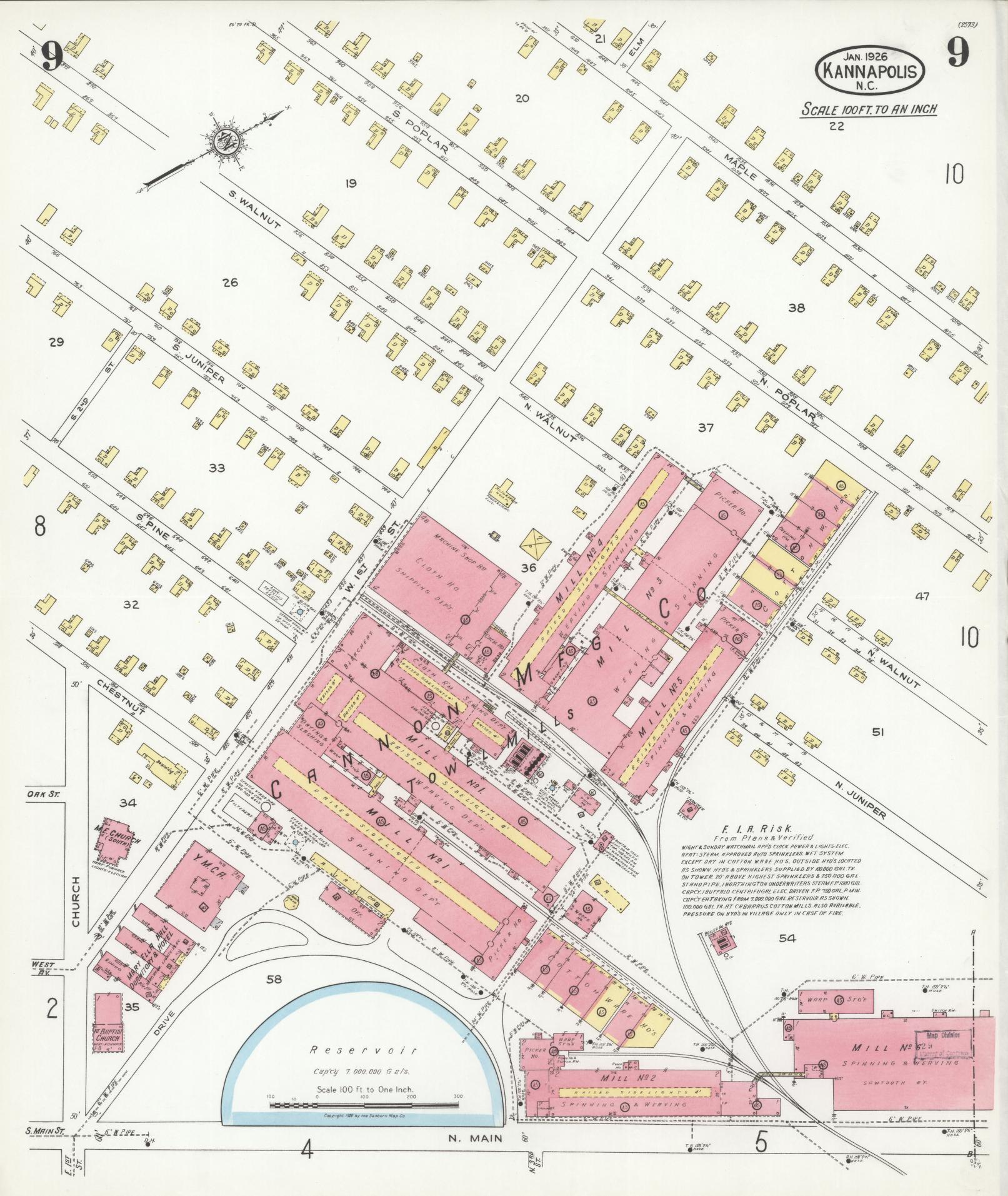Sanborn Fire Insurance Map from Kannapolis, Rowan And Cabarrus Counties, North Carolina (1926), Sheet #0009 - Complete Map Set gallery image, historic Sanborn map, vintage wall art, North Carolina North Carolina
