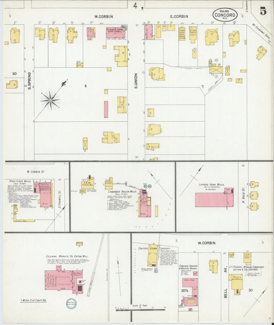 Sanborn Fire Insurance Map from Concord, Cabarrus County, North Carolina (1902), Sheet #0005 - Historic Sanborn Fire Insurance Map Print, vintage old map wall art, antique decor, genealogy gift, North Carolina North Carolina map