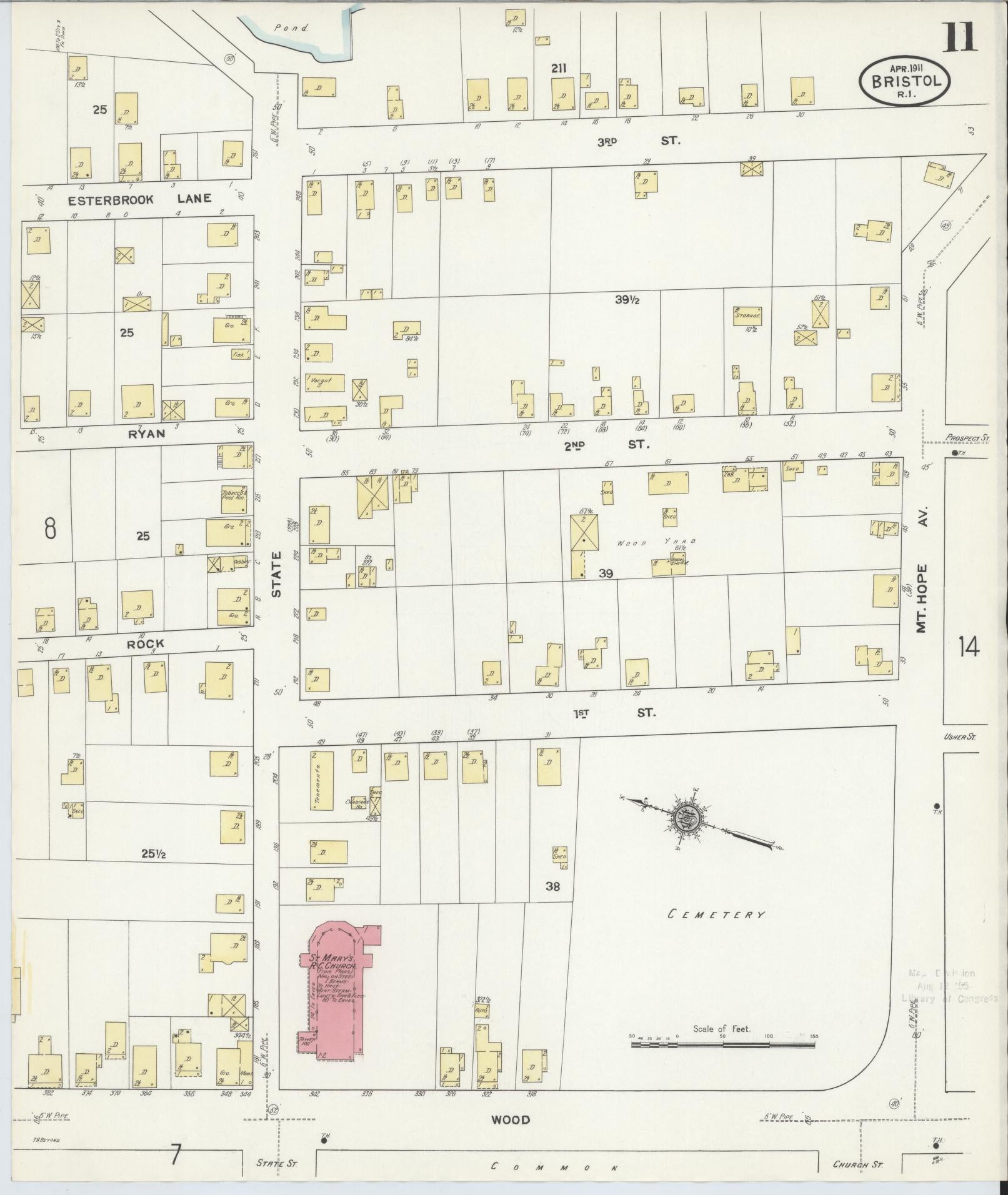 Sanborn Fire Insurance Map from Bristol, Bristol County, Rhode Island (1911), Sheet #0011 - Complete Map Set gallery image, historic Sanborn map, vintage wall art, Rhode Island Rhode Island