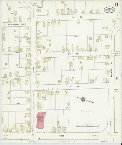 Sanborn Fire Insurance Map from Bristol, Bristol County, Rhode Island (1911), Sheet #0011 - Complete Map Set gallery image, historic Sanborn map, vintage wall art, Rhode Island Rhode Island