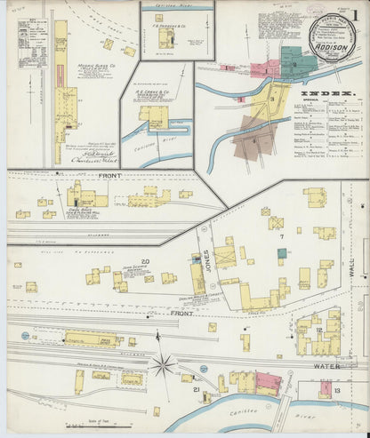 Sanborn Fire Insurance Map from Addison, Steuben County, New York (1893), Sheet #0001 - Historic Sanborn Fire Insurance Map Print, vintage old map wall art, antique decor, genealogy gift, New York New York map