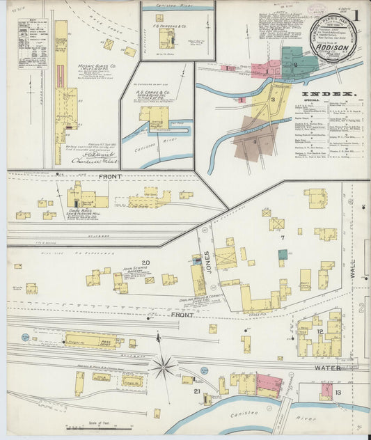 Sanborn Fire Insurance Map from Addison, Steuben County, New York (1893), Sheet #0001 - Historic Sanborn Fire Insurance Map Print, vintage old map wall art, antique decor, genealogy gift, New York New York map