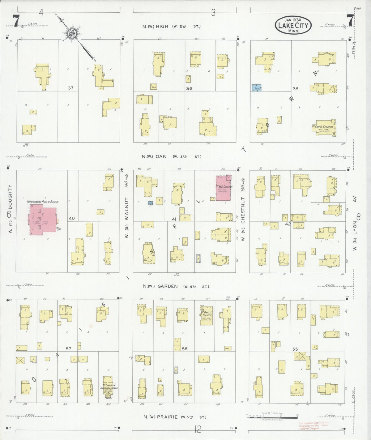Sanborn Fire Insurance Map from Lake City, Wabasha County, Minnesota (1930), Sheet #0007 - Historic Sanborn Fire Insurance Map Print, vintage old map wall art, antique decor, genealogy gift, Minnesota Minnesota map