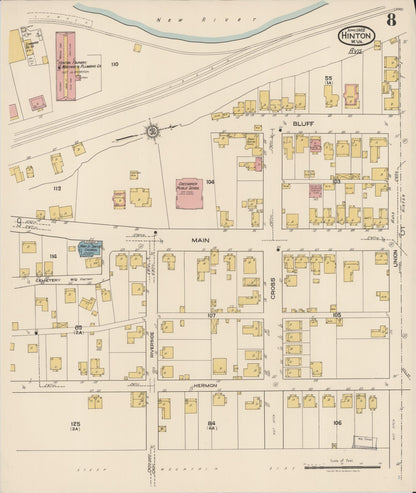 Sanborn Fire Insurance Map from Hinton, Summer County, West Virginia (1922), Sheet #0008 - Complete Map Set gallery image, historic Sanborn map, vintage wall art, West Virginia West Virginia