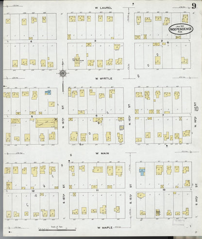 Sanborn Fire Insurance Map from Independence, Montgomery County, Kansas (1910), Sheet #0009 - Complete Map Set gallery image, historic Sanborn map, vintage wall art, Kansas Kansas