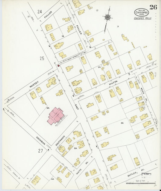 Sanborn Fire Insurance Map from Chicopee, Hampden County, Massachusetts (1910), Sheet #0026 - Historic Sanborn Fire Insurance Map Print, vintage old map wall art, antique decor, genealogy gift, Massachusetts Massachusetts map