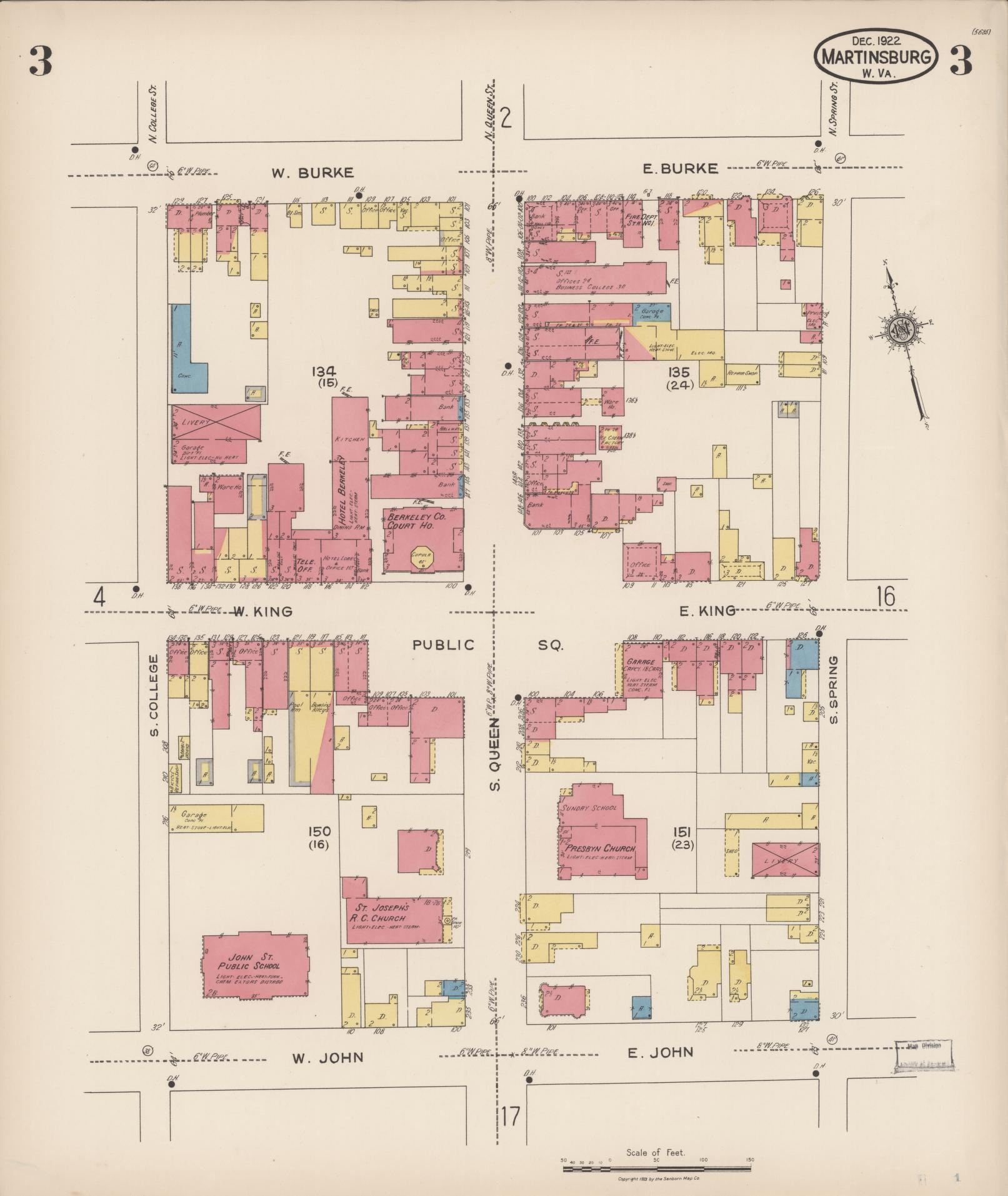 Sanborn Fire Insurance Map from Martinsburg, Berkeley County, West Virginia (1922), Sheet #0003 - Complete Map Set gallery image, historic Sanborn map, vintage wall art, West Virginia West Virginia