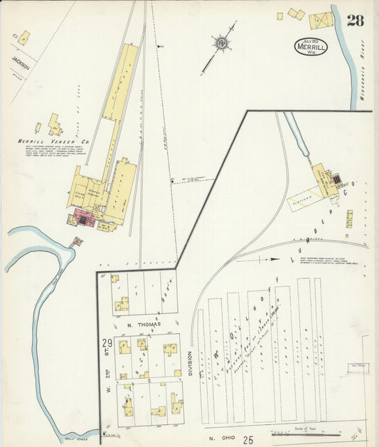 Sanborn Fire Insurance Map from Merrill, Lincoln County, Wisconsin (1913), Sheet #0028 - Historic Sanborn Fire Insurance Map Print, vintage old map wall art, antique decor, genealogy gift, Wisconsin Wisconsin map