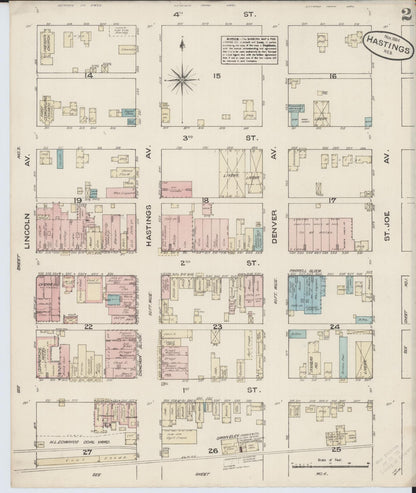 Sanborn Fire Insurance Map from Hastings, Adams County, Nebraska (1884), Sheet #0002 - Complete Map Set gallery image, historic Sanborn map, vintage wall art, Nebraska Nebraska
