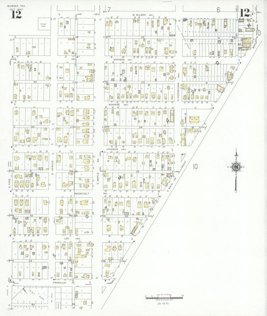 Sanborn Fire Insurance Map from Borger, Hutchinson County, Texas (1940), Sheet #0012 - Historic Sanborn Fire Insurance Map Print, vintage old map wall art, antique decor, genealogy gift, Texas Texas map