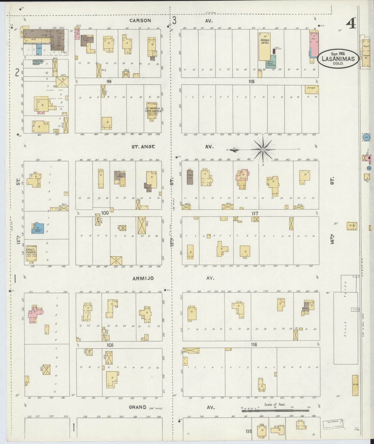 Sanborn Fire Insurance Map from Las Animas, Bent County, Colorado (1906), Sheet #0004 - Historic Sanborn Fire Insurance Map Print, vintage old map wall art, antique decor, genealogy gift, Colorado Colorado map