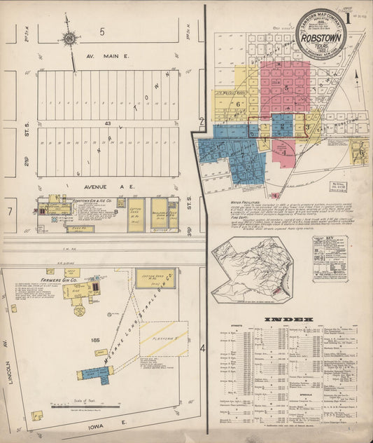 Sanborn Fire Insurance Map from Robstown, Nueces County, Texas (1922), Sheet #0001 - Historic Sanborn Fire Insurance Map Print, vintage old map wall art, antique decor, genealogy gift, Texas Texas map