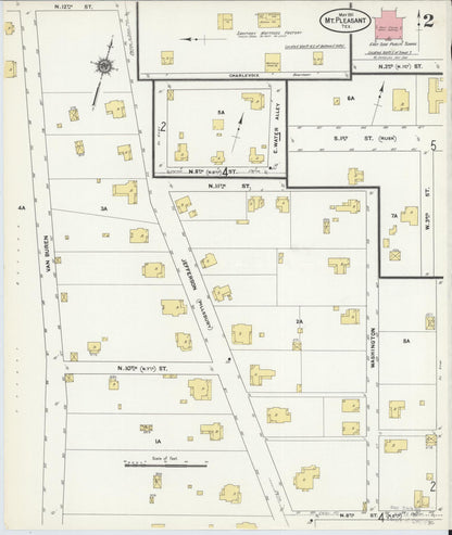 Sanborn Fire Insurance Map from Mount Pleasant, Titus County, Texas (1911), Sheet #0002 - Complete Map Set gallery image, historic Sanborn map, vintage wall art, Texas Texas