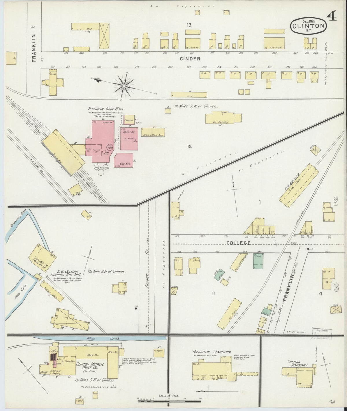 Sanborn Fire Insurance Map from Clinton, Oneida County, New York (1895), Sheet #0004 - Complete Map Set gallery image, historic Sanborn map, vintage wall art, New York New York