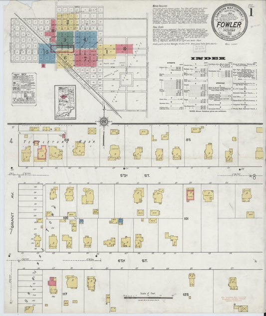 Sanborn Fire Insurance Map from Fowler, Benton County, Indiana (1921), Sheet #0001 - Historic Sanborn Fire Insurance Map Print, vintage old map wall art, antique decor, genealogy gift, Indiana Indiana map