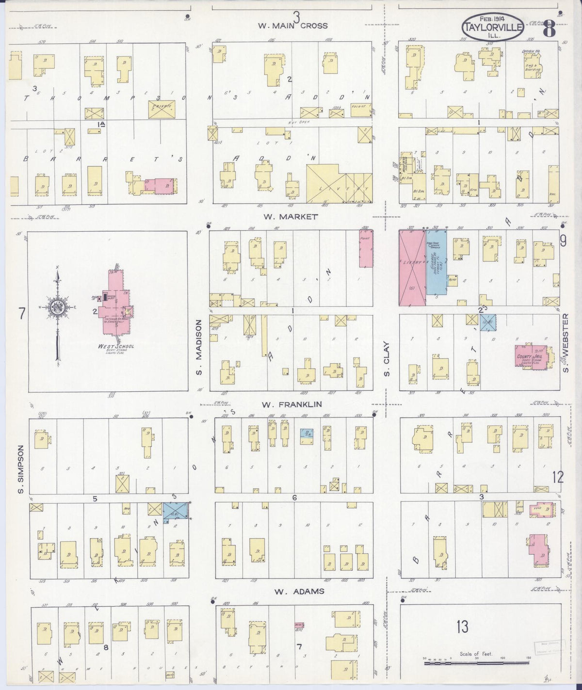 Sanborn Fire Insurance Map from Taylorville, Christian County, Illinois (1914), Sheet #0008 - Complete Map Set gallery image, historic Sanborn map, vintage wall art, Illinois Illinois