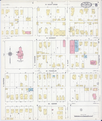Sanborn Fire Insurance Map from Taylorville, Christian County, Illinois (1914), Sheet #0008 - Complete Map Set gallery image, historic Sanborn map, vintage wall art, Illinois Illinois