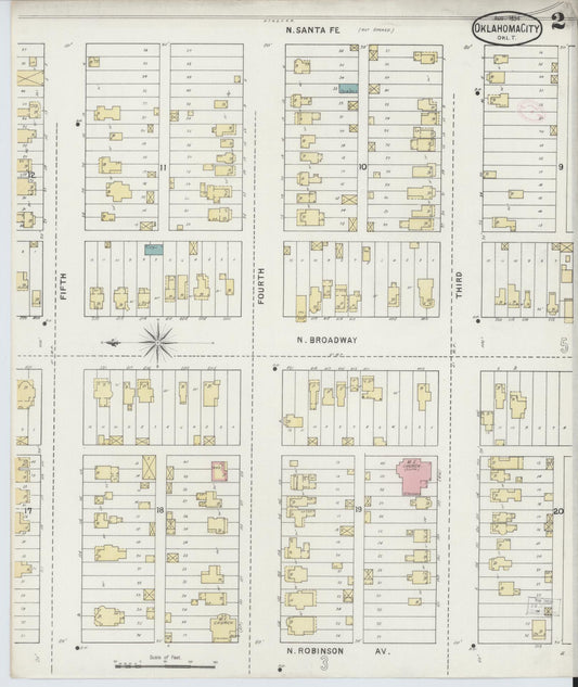 Sanborn Fire Insurance Map from Oklahoma City, Oklahoma County, Oklahoma (1894), Sheet #0002 - Historic Sanborn Fire Insurance Map Print, vintage old map wall art, antique decor, genealogy gift, Oklahoma City Oklahoma map