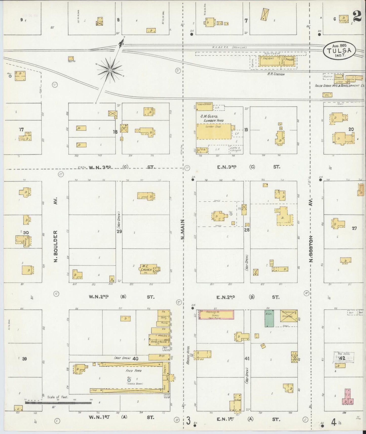 Sanborn Fire Insurance Map from Tulsa, Tulsa County, Oklahoma (1905), Sheet #0002 - Complete Map Set gallery image, historic Sanborn map, vintage wall art, Oklahoma Oklahoma