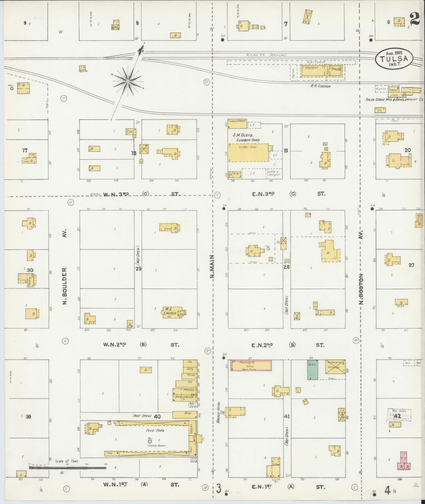 Sanborn Fire Insurance Map from Tulsa, Tulsa County, Oklahoma (1905), Sheet #0002 - Complete Map Set gallery image, historic Sanborn map, vintage wall art, Oklahoma Oklahoma