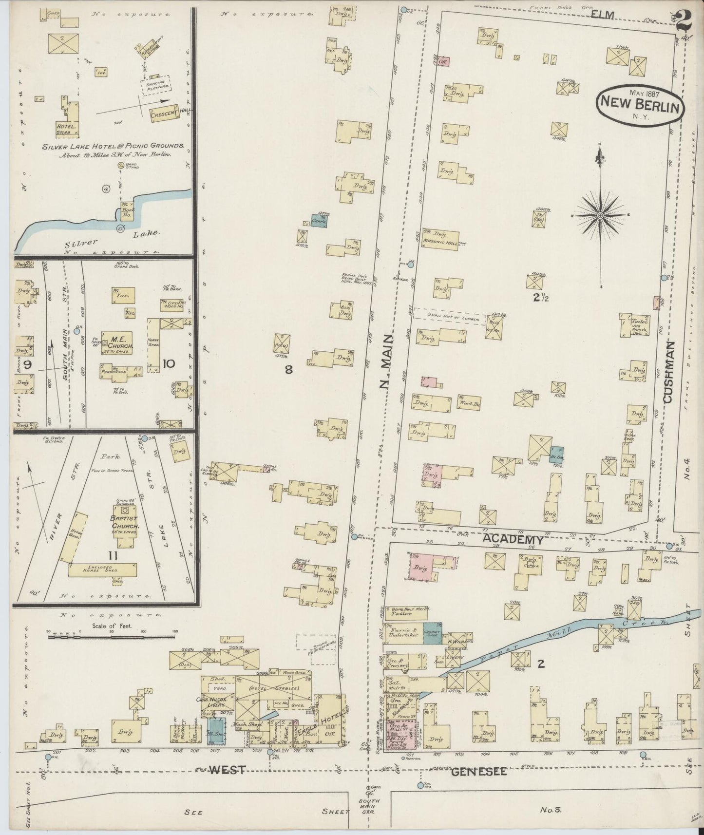 Sanborn Fire Insurance Map from New Berlin, Chenango County, New York (1887), Sheet #0002 - Complete Map Set gallery image, historic Sanborn map, vintage wall art, New York New York