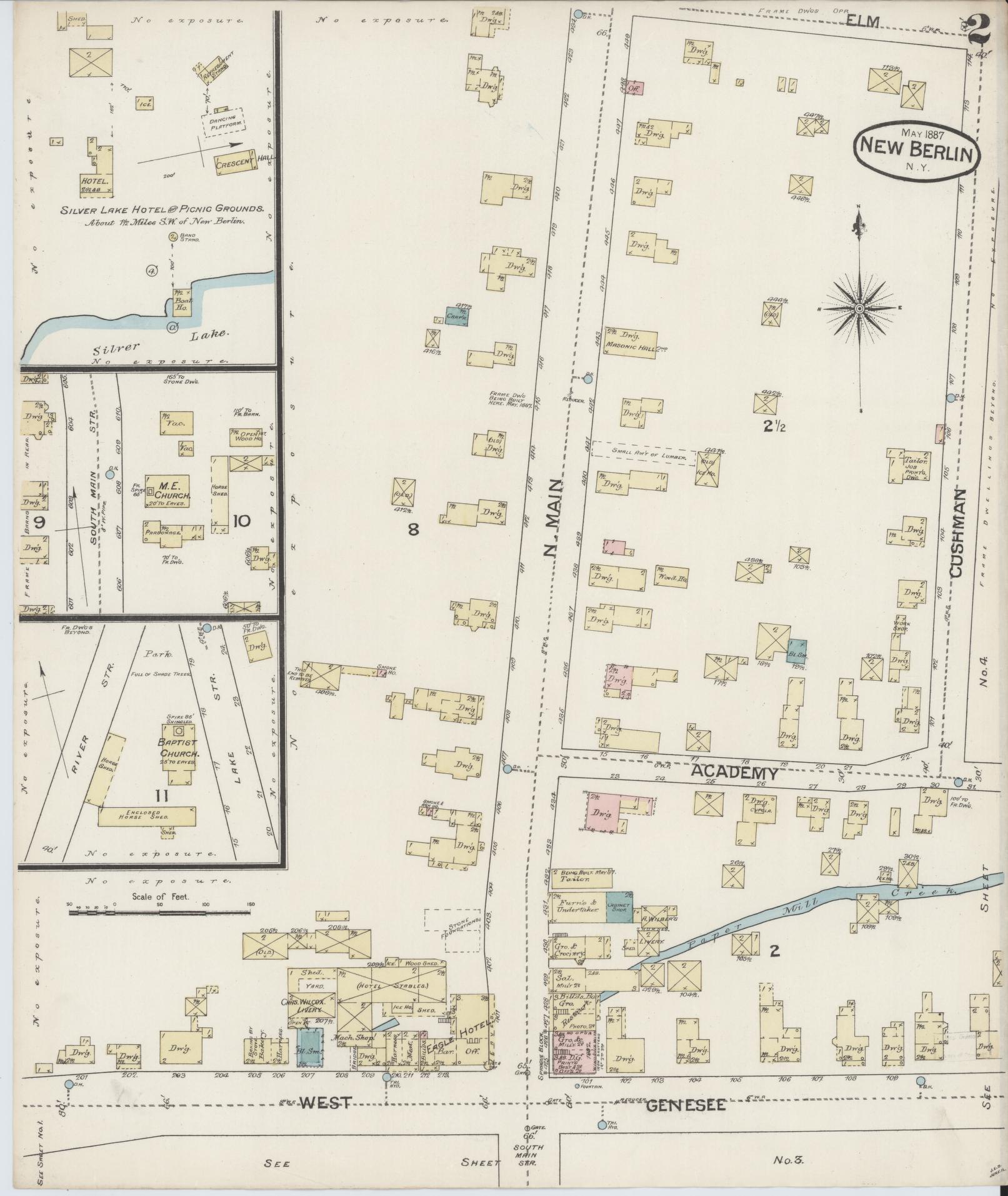 Sanborn Fire Insurance Map from New Berlin, Chenango County, New York (1887), Sheet #0002 - Complete Map Set gallery image, historic Sanborn map, vintage wall art, New York New York