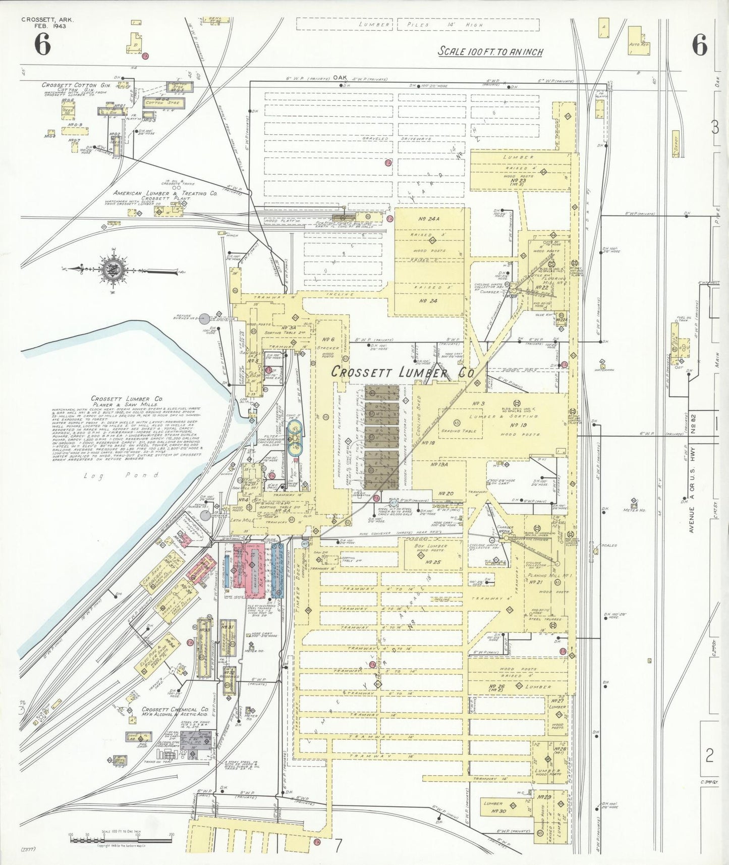 Sanborn Fire Insurance Map from Crossett, Ashley County, Arkansas (1943), Sheet #0006 - Complete Map Set gallery image, historic Sanborn map, vintage wall art, Arkansas Arkansas