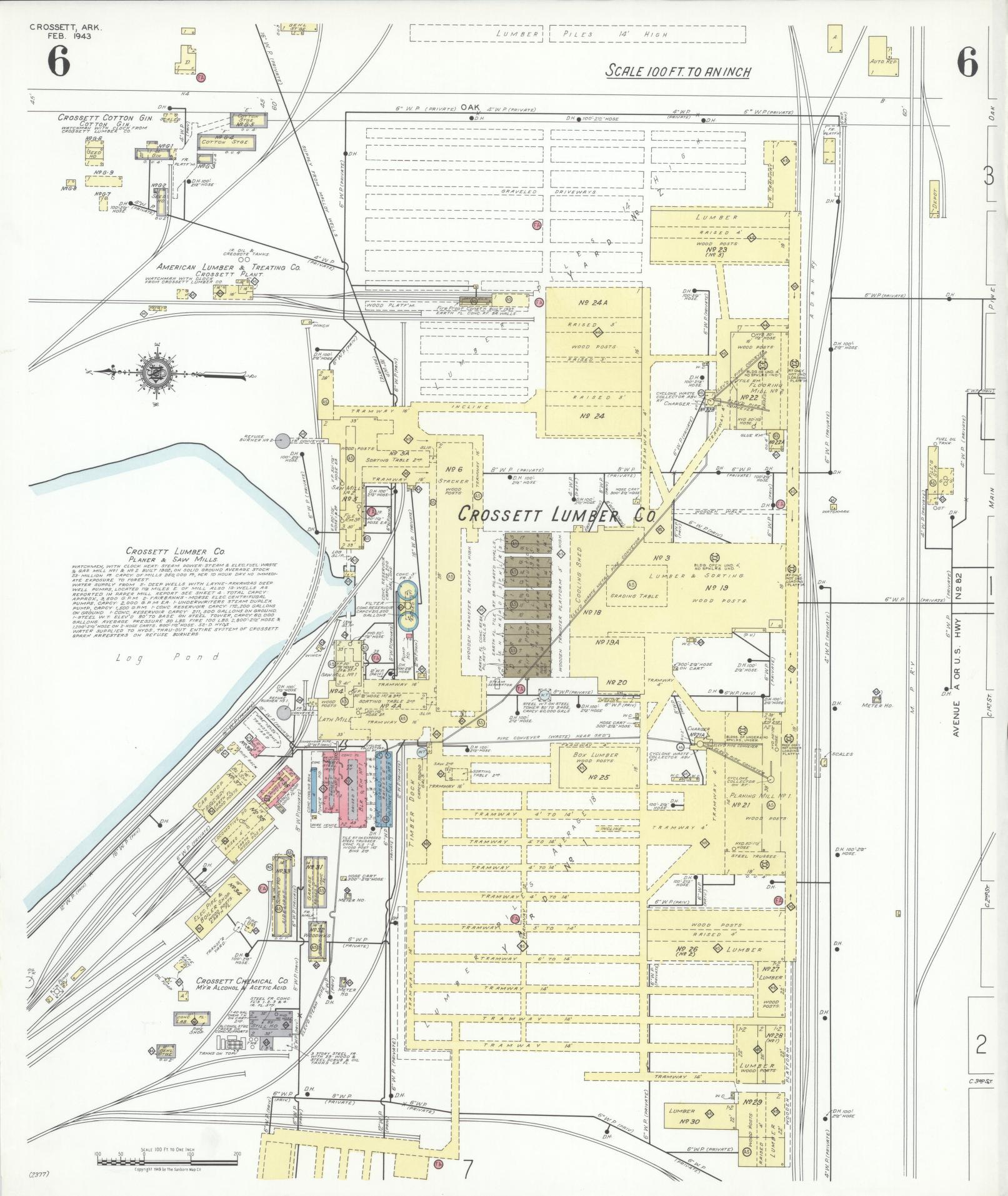 Sanborn Fire Insurance Map from Crossett, Ashley County, Arkansas (1943), Sheet #0006 - Complete Map Set gallery image, historic Sanborn map, vintage wall art, Arkansas Arkansas