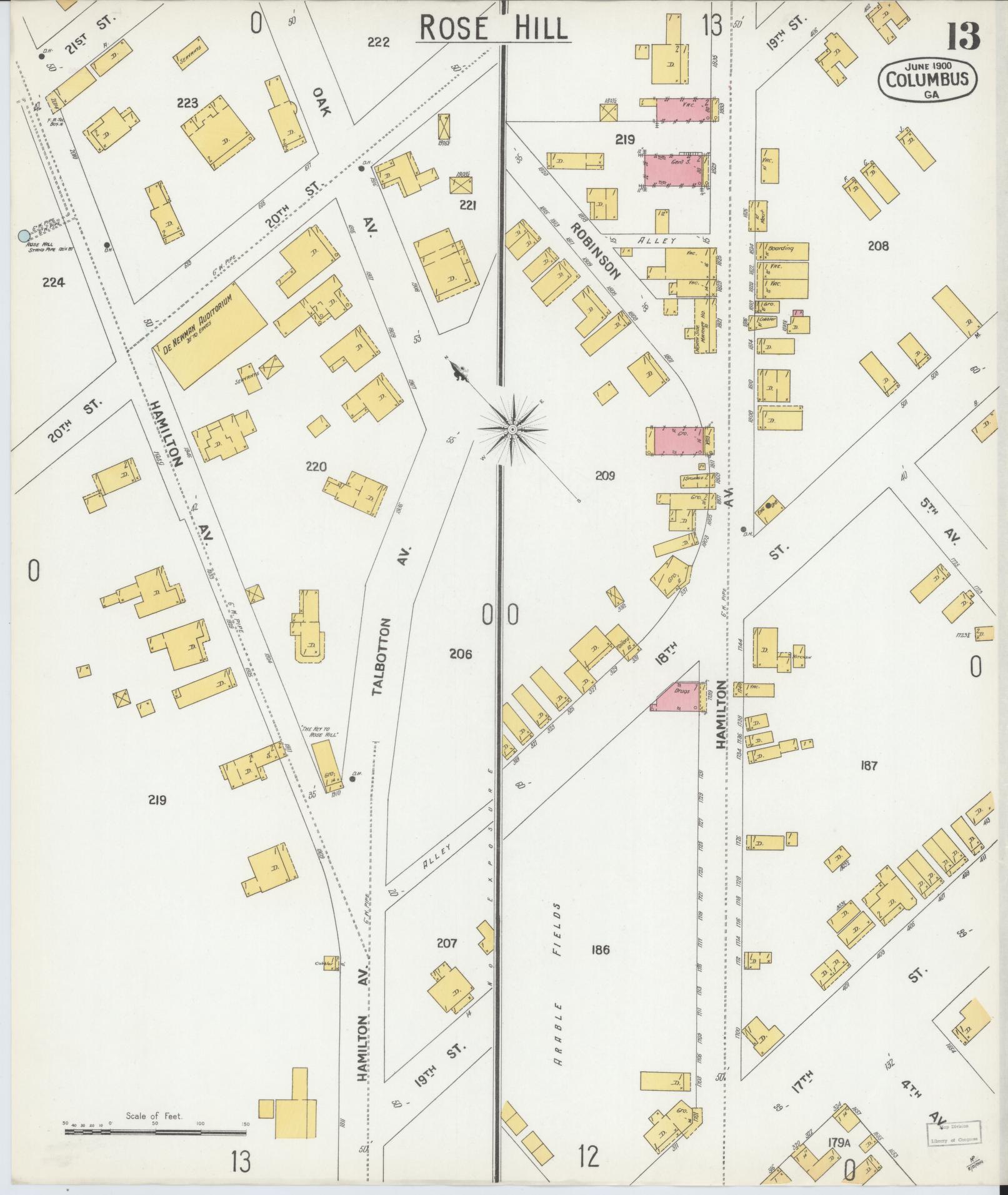Sanborn Fire Insurance Map from Columbus, Muscogee County, Georgia (1900), Sheet #0013 - Complete Map Set gallery image, historic Sanborn map, vintage wall art, Georgia Georgia