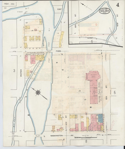Sanborn Fire Insurance Map from Golden, Jefferson County, Colorado (1938), Sheet #0004 - Historic Sanborn Fire Insurance Map Print, vintage old map wall art, antique decor, genealogy gift, Colorado Colorado map