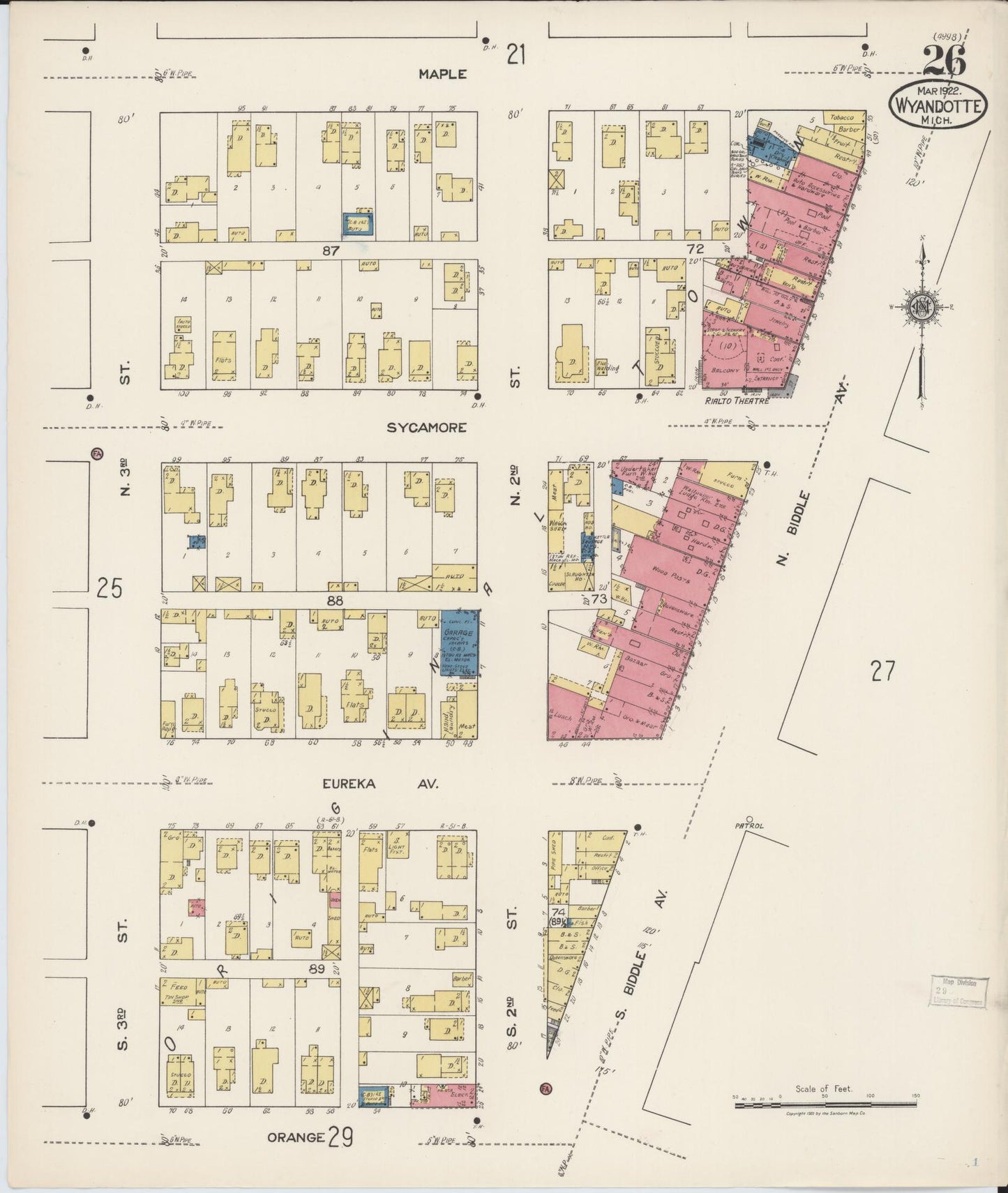 Sanborn Fire Insurance Map from Wyandotte, Wayne County, Michigan (1922), Sheet #0026 - Historic Sanborn Fire Insurance Map Print, vintage old map wall art, antique decor, genealogy gift, Michigan Michigan map