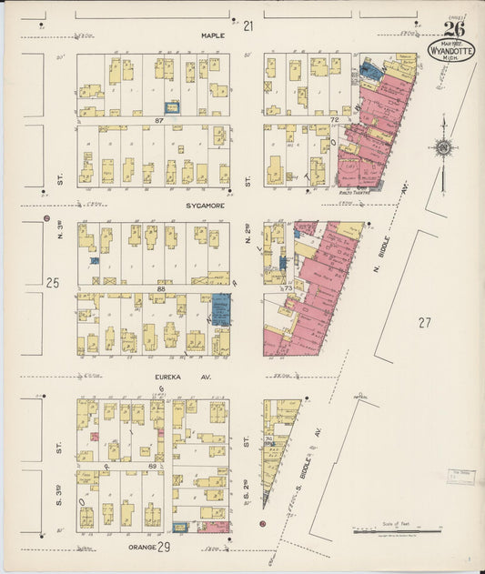 Sanborn Fire Insurance Map from Wyandotte, Wayne County, Michigan (1922), Sheet #0026 - Historic Sanborn Fire Insurance Map Print, vintage old map wall art, antique decor, genealogy gift, Michigan Michigan map