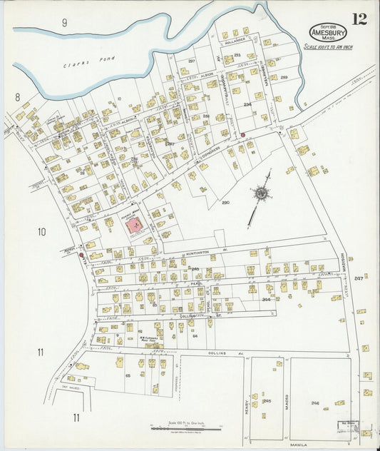 Sanborn Fire Insurance Map from Amesbury, Essex County, Massachusetts (1918), Sheet #0012 - Historic Sanborn Fire Insurance Map Print, vintage old map wall art, antique decor, genealogy gift, Massachusetts Massachusetts map