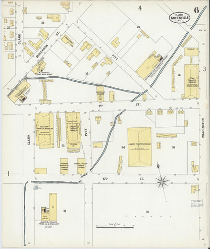 Sanborn Fire Insurance Map from Greenville, Pitt County, North Carolina (1900), Sheet #0006 - Historic Sanborn Fire Insurance Map Print, vintage old map wall art, antique decor, genealogy gift, North Carolina North Carolina map