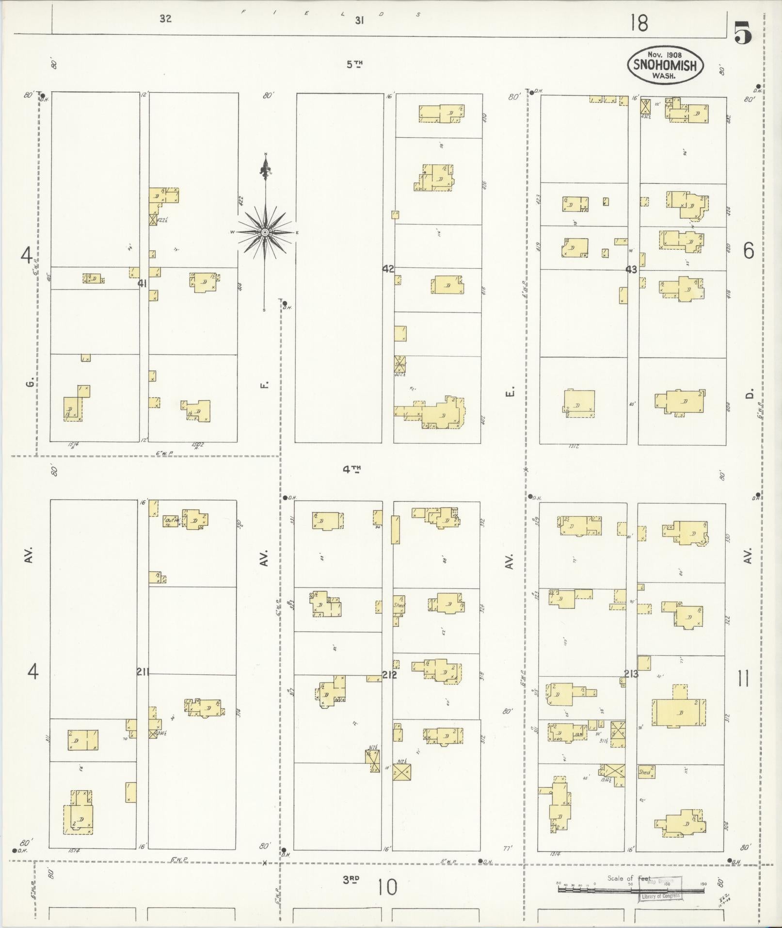 Sanborn Fire Insurance Map from Snohomish, Snohomish County, Washington (1908), Sheet #0005 - Historic Sanborn Fire Insurance Map Print, vintage old map wall art, antique decor, genealogy gift, Washington Washington map