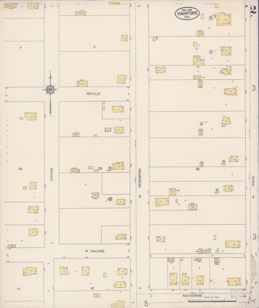 Sanborn Fire Insurance Map from Hanford, Kings County, California (1913), Sheet #0002 - Historic Sanborn Fire Insurance Map Print, vintage old map wall art, antique decor, genealogy gift, California California map