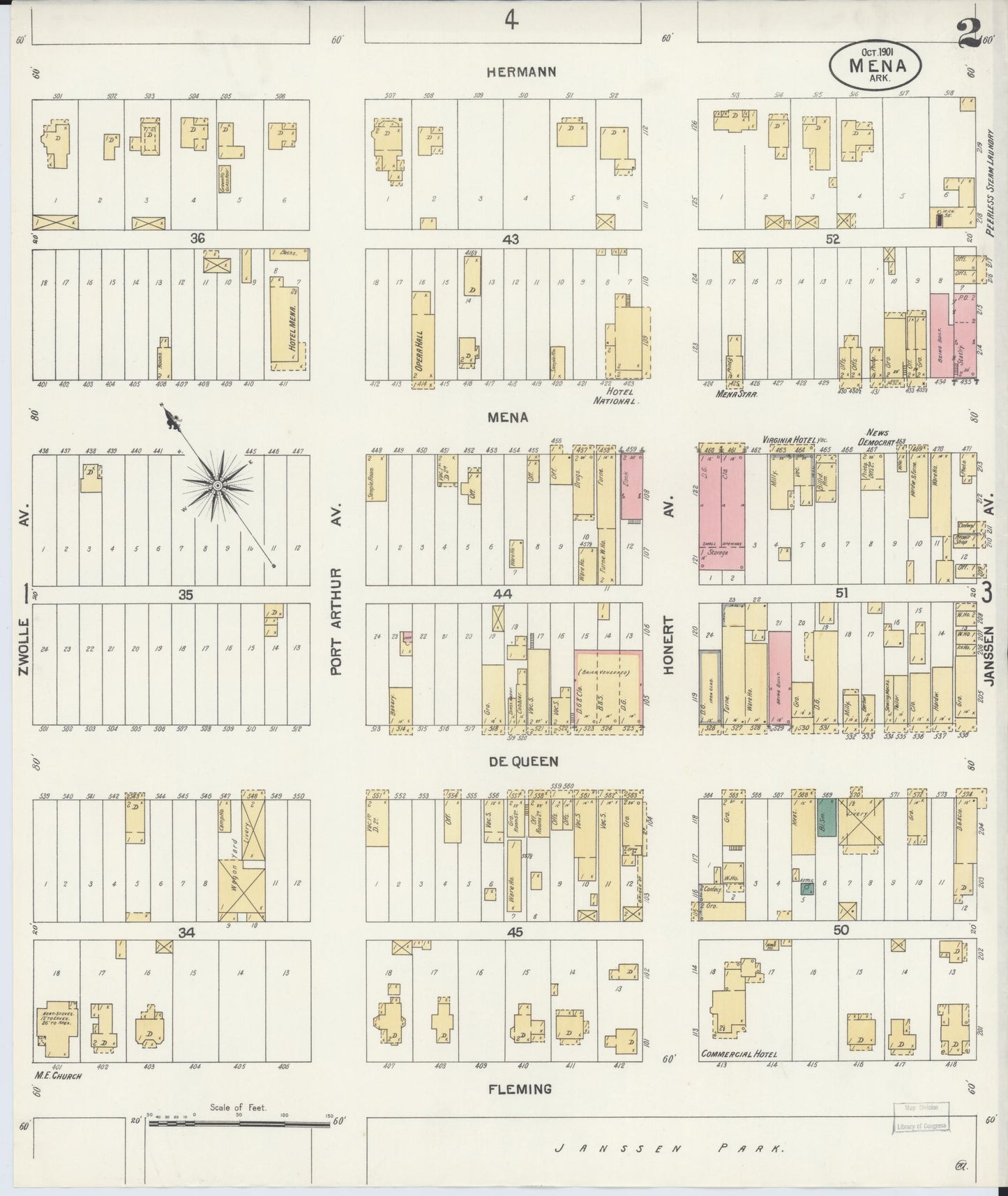Sanborn Fire Insurance Map from Mena, Polk County, Arkansas (1901), Sheet #0002 - Historic Sanborn Fire Insurance Map Print, vintage old map wall art, antique decor, genealogy gift, Arkansas Arkansas map