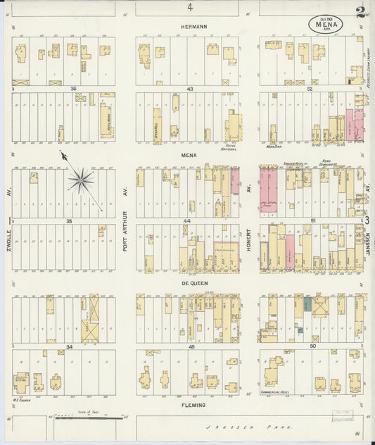 Sanborn Fire Insurance Map from Mena, Polk County, Arkansas (1901), Sheet #0002 - Historic Sanborn Fire Insurance Map Print, vintage old map wall art, antique decor, genealogy gift, Arkansas Arkansas map