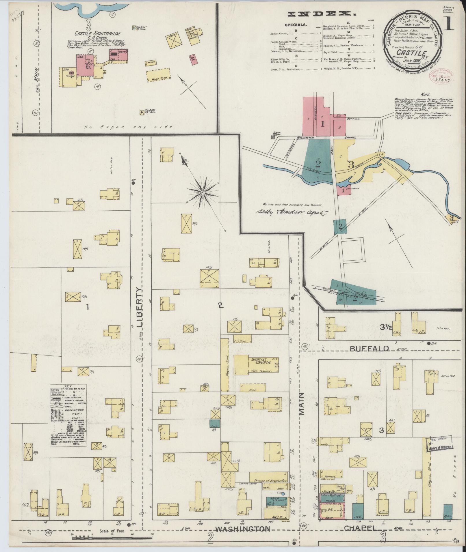 Sanborn Fire Insurance Map from Castile, Wyoming County, New York (1893), Sheet #0001 - Complete Map Set gallery image, historic Sanborn map, vintage wall art, Castile Wyoming