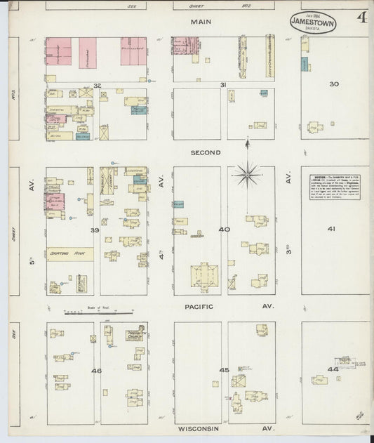 Sanborn Fire Insurance Map from Jamestown, Stutsman County, North Dakota (1884), Sheet #0004 - Historic Sanborn Fire Insurance Map Print, vintage old map wall art, antique decor, genealogy gift, North Dakota North Dakota map