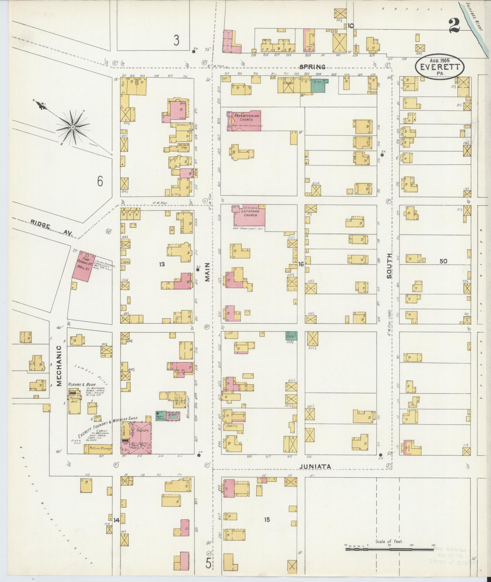 Sanborn Fire Insurance Map from Everett, Bedford County, Pennsylvania (1905), Sheet #0002 - Historic Sanborn Fire Insurance Map Print, vintage old map wall art, antique decor, genealogy gift, Pennsylvania Pennsylvania map
