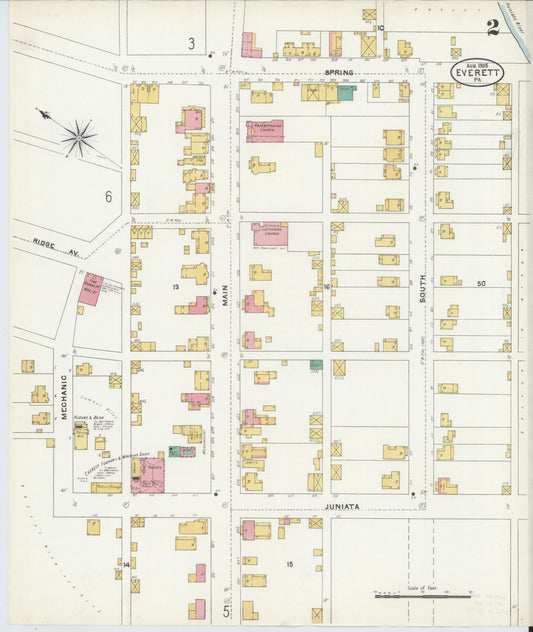 Sanborn Fire Insurance Map from Everett, Bedford County, Pennsylvania (1905), Sheet #0002 - Historic Sanborn Fire Insurance Map Print, vintage old map wall art, antique decor, genealogy gift, Pennsylvania Pennsylvania map