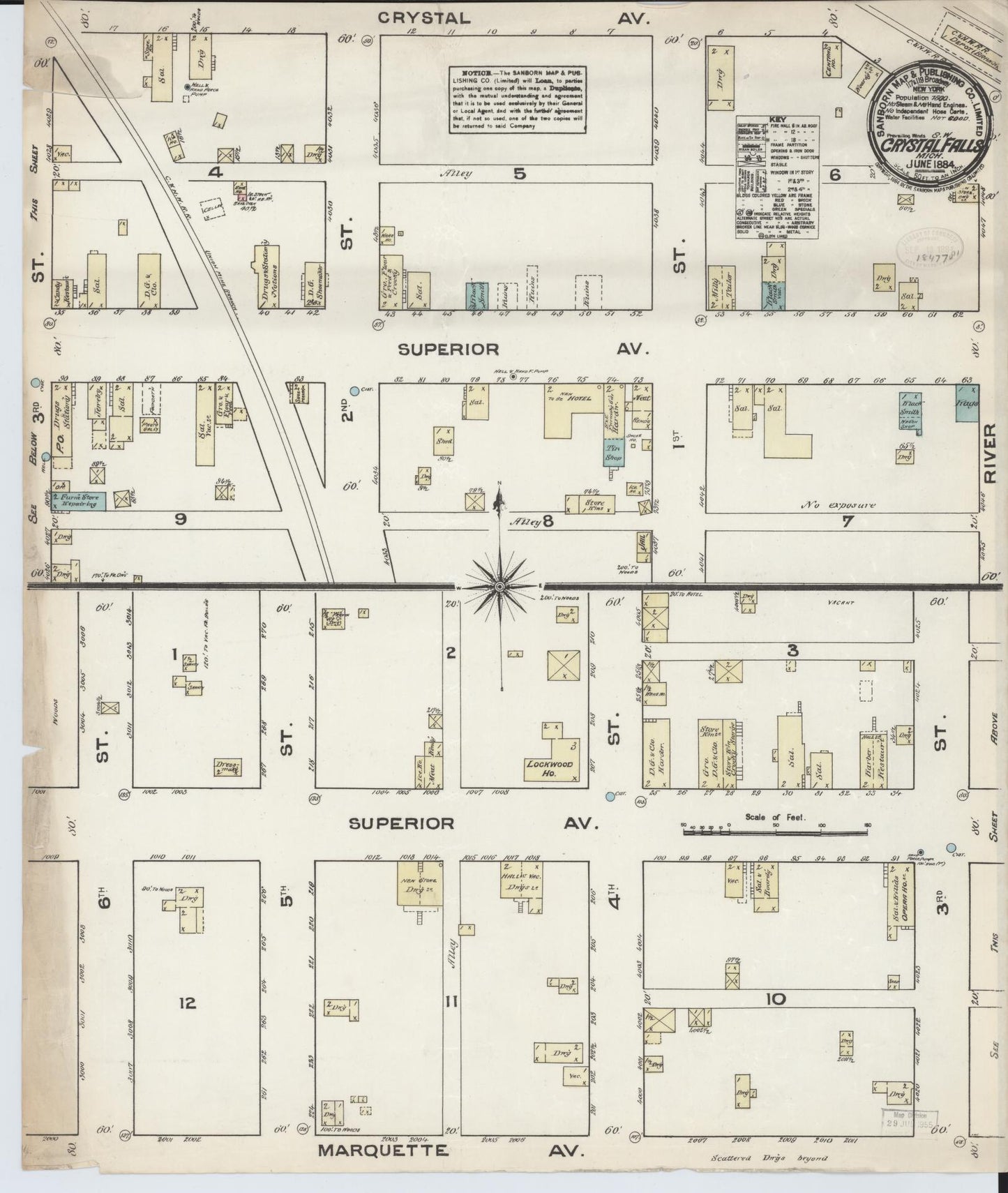 Sanborn Fire Insurance Map from Crystal Falls, Iron County, Michigan (1884), Sheet #0001 - Historic Sanborn Fire Insurance Map Print, vintage old map wall art, antique decor, genealogy gift, Michigan Michigan map